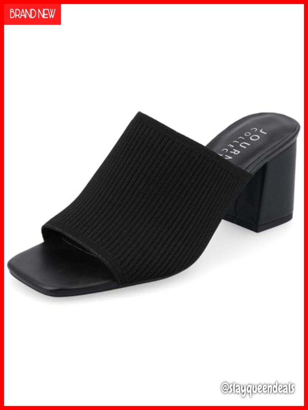 Womens Slip-On Heeled Mule with Knit Fabric Upper and Block Heel